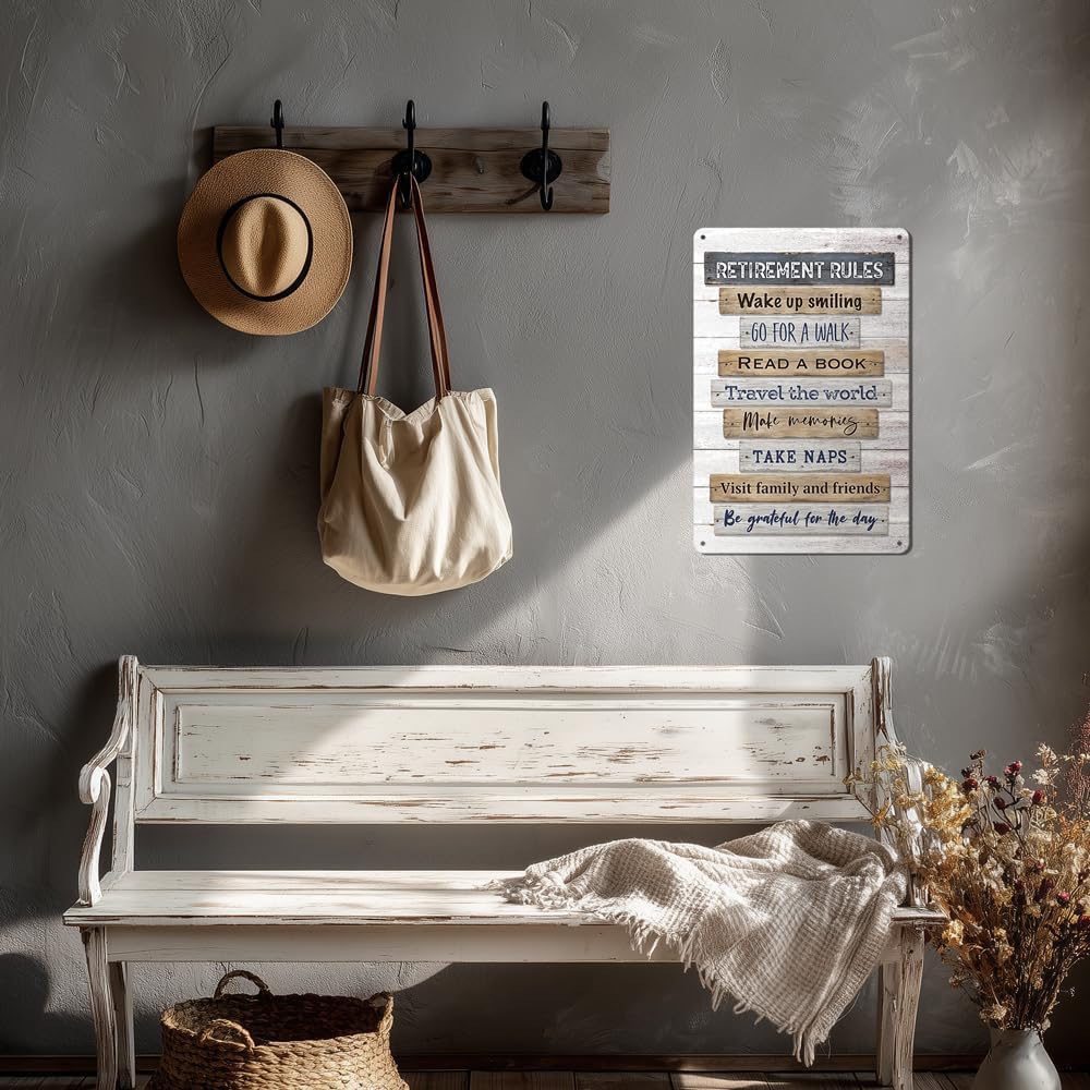 Heuhuww Retirement Gifts,Vintage Retirement Rules Metal Sign for Party Home Room Decorations