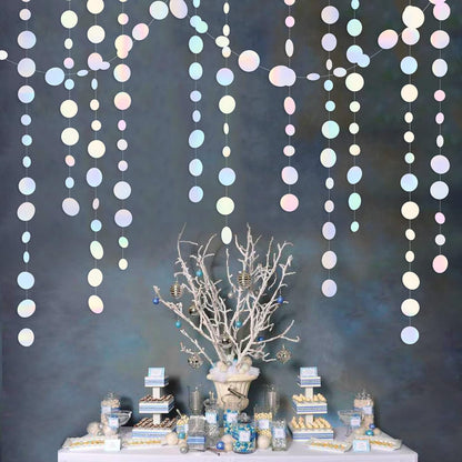 46 Ft White Iridescent Circle Dots Garland Hanging Holographic Polka Dots Streamer for Birthday
