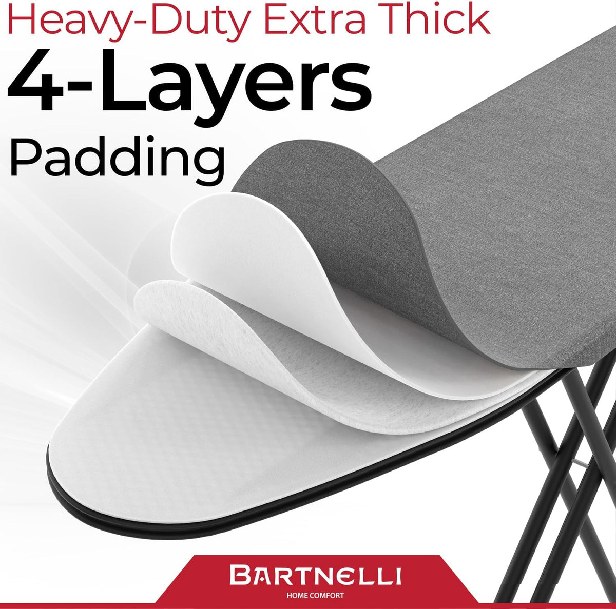 Bartnelli Ironing Board Made in Europe | Iron Board with 4 Layered Cover & Pad, Height Adjustable