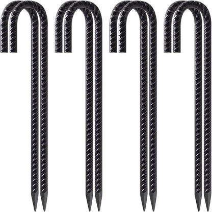 VVOKGO Rebar Stakes 12 Inches J Hook Heavy Duty Chain Link Fence Stakes, 8 Pcs Metal Long Tent