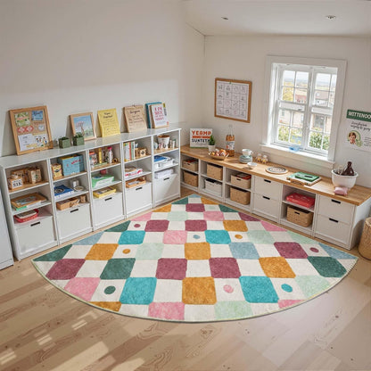 jinchan Kids Rug for Classroom 7ft Radius Corner Washable Area Rug Modern Colorful Quarter Circle
