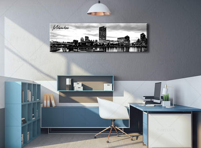 DJSYLIFE Milwaukee Skyline Wall Art Black and White Stretched Canvas Wall Art Prints for Bedroom or