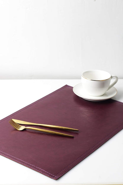 Waterproof PU Placemats, Faux Leather Dining Table Mat, Set of 6, Easy to Wipe Off Scrub Vinyl Mat