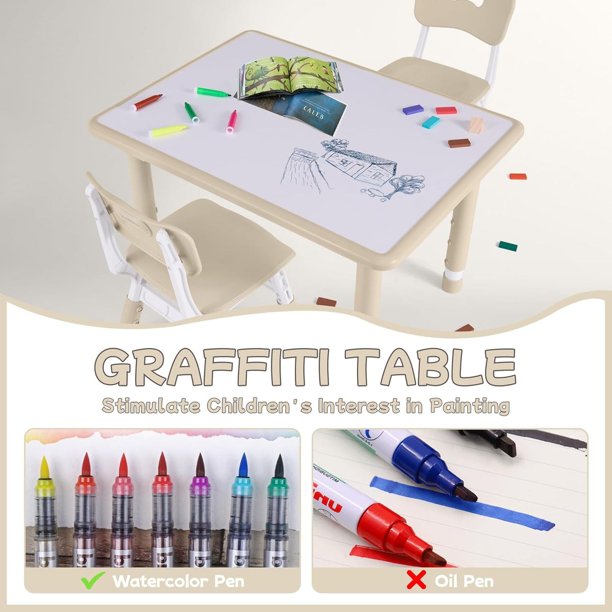 Toddler Table and Chair Set, Height Adjustable-Upgrade Kids Table and 2 Chairs for Ages 3-8