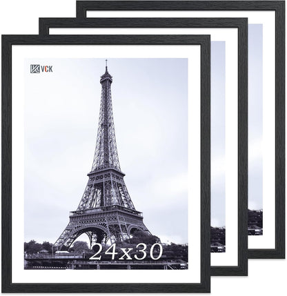 VCK 24x30 Poster Frames Set of 3, Black Solid Wood Picture Frame, Textured Exclusive Gallery Frame