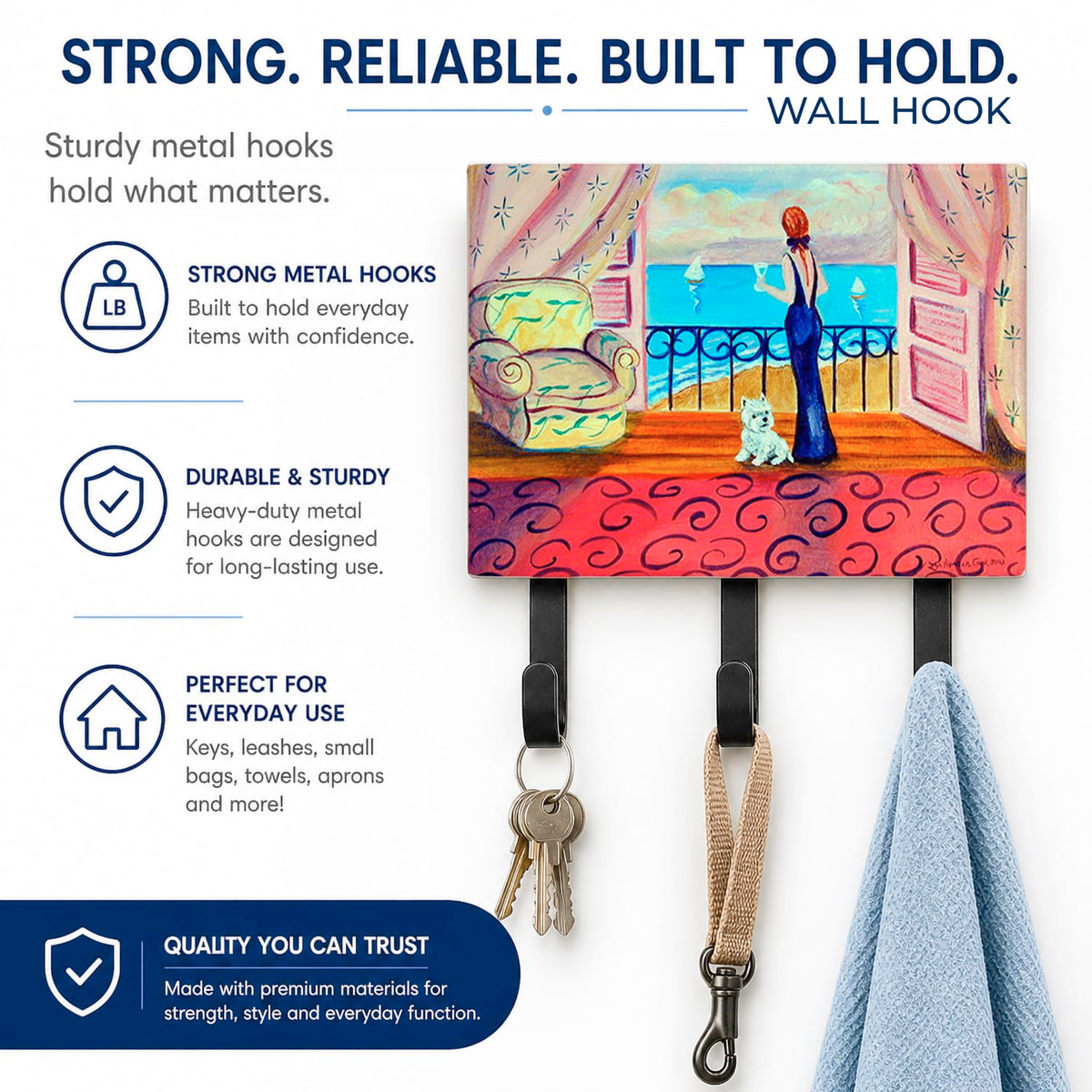 Caroline's Treasures 7125TH68 Westie with Mom and a view Leash or Key Holder, Wall Hooks, Key Hooks