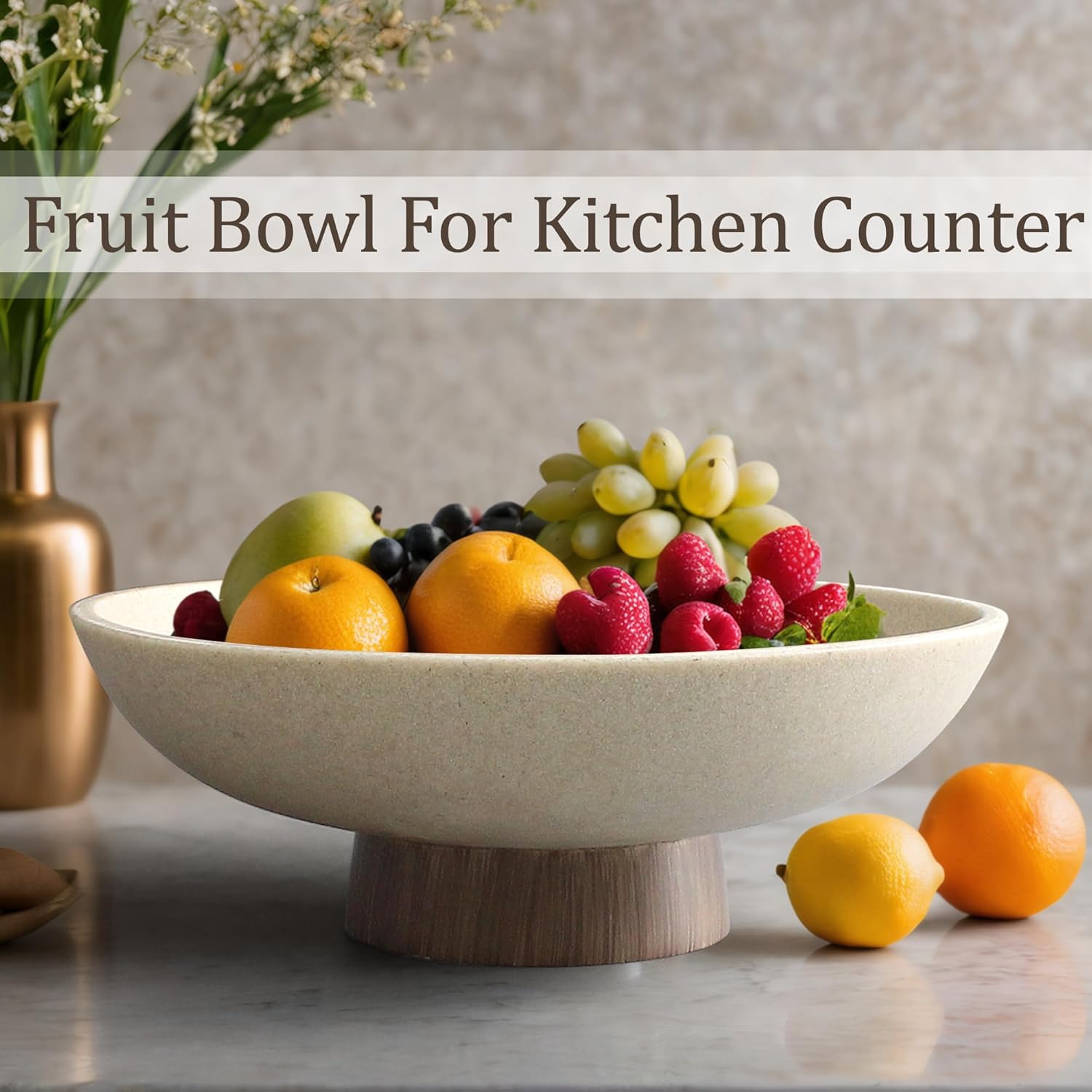 Modern Resin Pedestal Bowl – Large Fruit Bowl for Kitchen Counter, Catch All Tray for Entryway