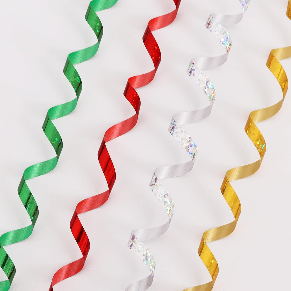 BEISHIDA 4 Pack Christmas Curling Ribbons Red Green Gold Silver Balloon String Ribbons for Gift