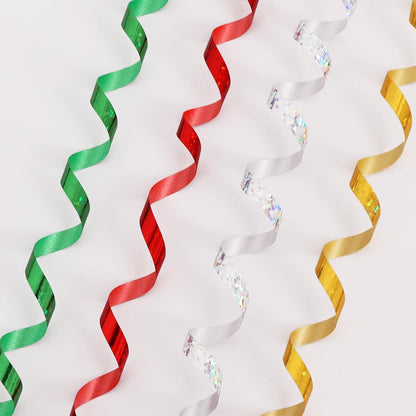 BEISHIDA 4 Pack Christmas Curling Ribbons Red Green Gold Silver Balloon String Ribbons for Gift