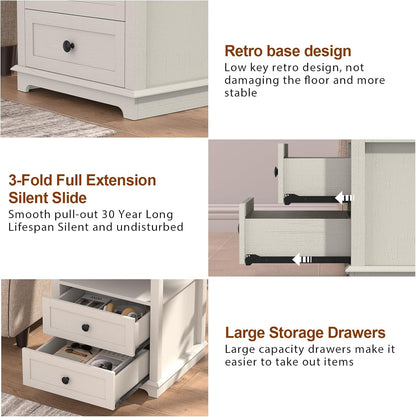 HIFYOBRO End Table with Flip Top Charging Station and 2 Drawers, Type-C & USB Port & Power outlets