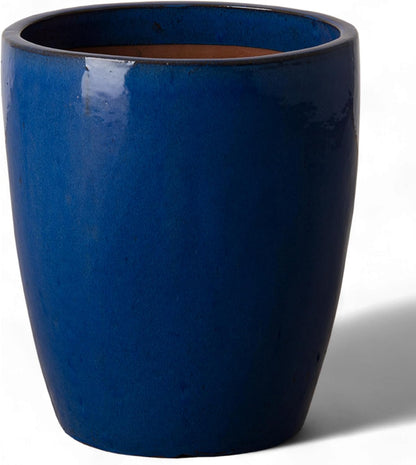 Emissary Bullet 14 in. Blue Ceramic Round Planter (14 in. L x 14 in. W x 15.5 in. H) with Drainage