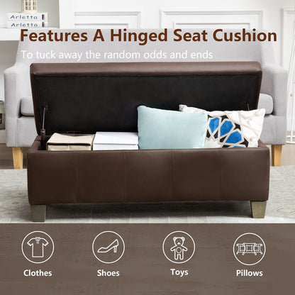 Brown Faux Leather Ottoman with Storage, Rectangular Extra Long Storage Bench for Bedroom and