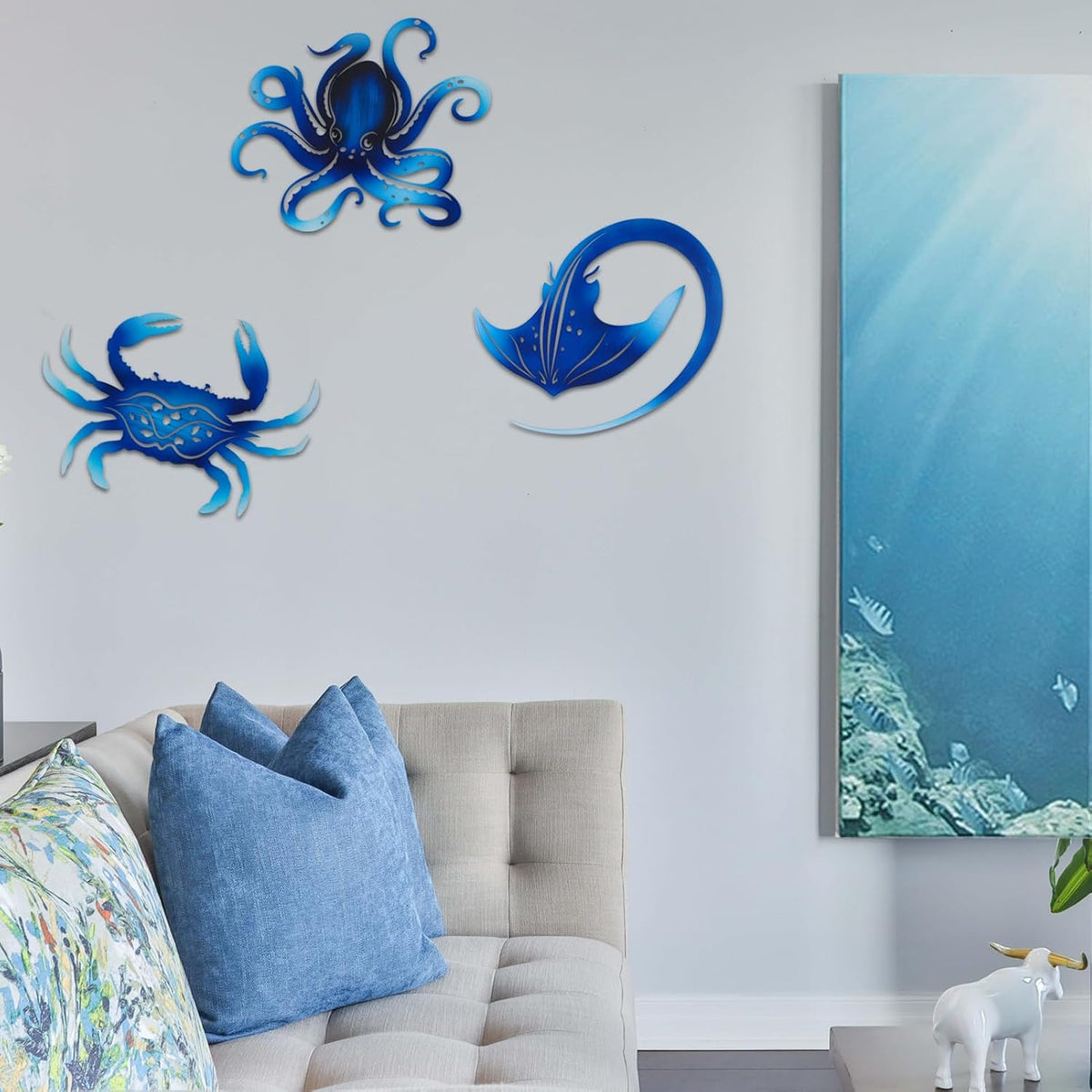 Metal Octopus Crab Manta Ray Coastal Nautical Ocean Decor Outdoor Metal Wall Art Decor Garden Pool