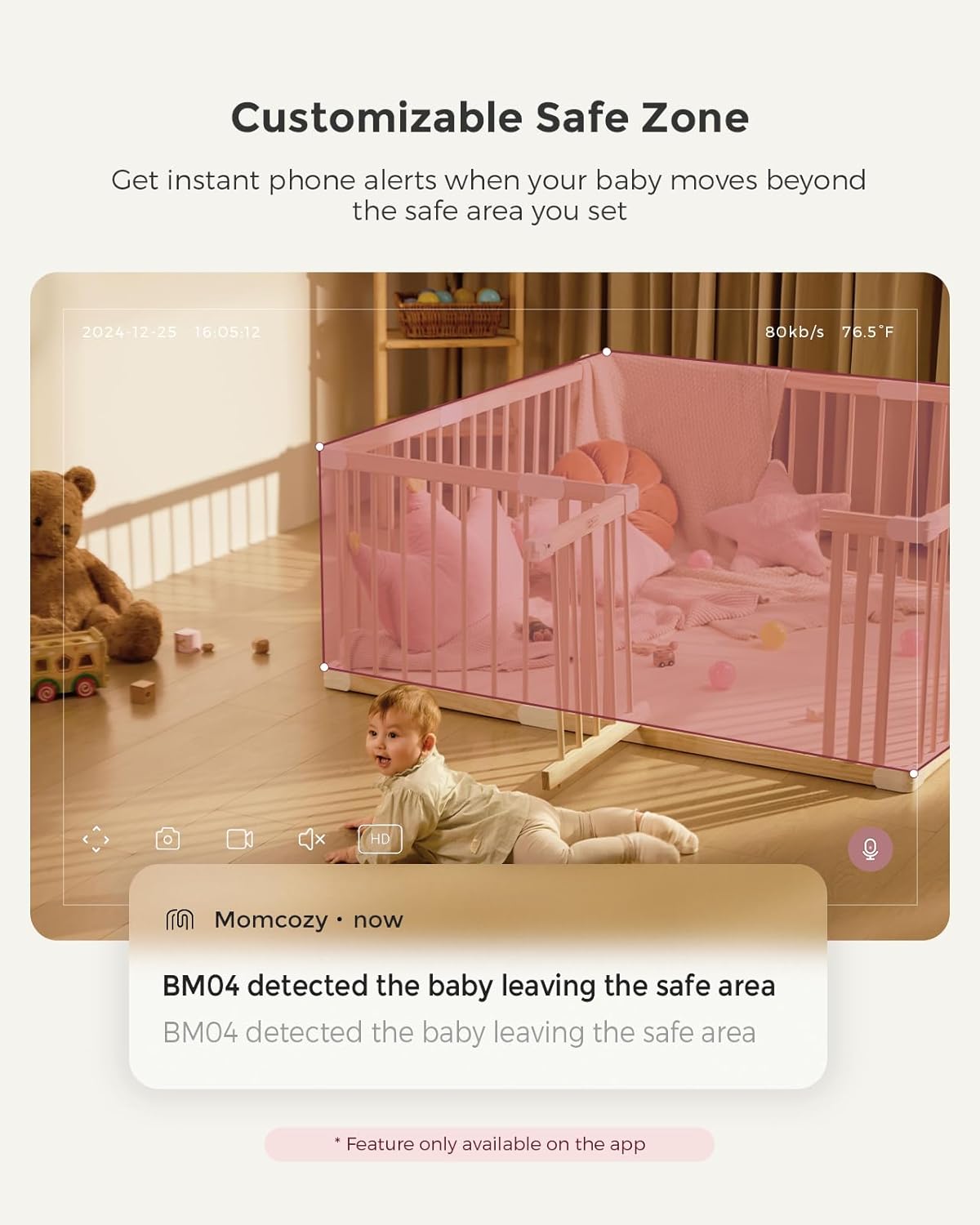 Momcozy Smart WiFi Baby Monitor, APP Control Baby Monitor with Camera & Audio, Danger Zone Alert