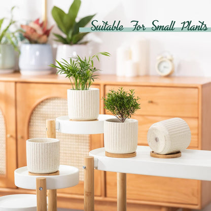 TAMAYKIM 4 Inch Ceramic Plant Pots with Drainage Holes, Modern Flower Planter with Saucer for