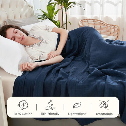 EMME Cotton Blanket Twin XL for Bed Soft Muslin Blankets 66"x90" Lightweight Breathable Layering