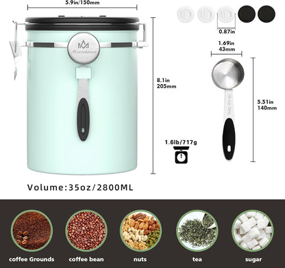 35OZ Coffee Canister for ground coffee with Date Tracker,Mint Green 304 Stainless Steel Kitchen
