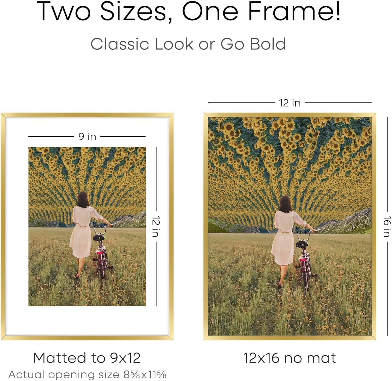 Homeforia 12x16 Picture Frame Gold, High End Metal 12x16 Poster Frames with Mat 9x12 for Photo, 12
