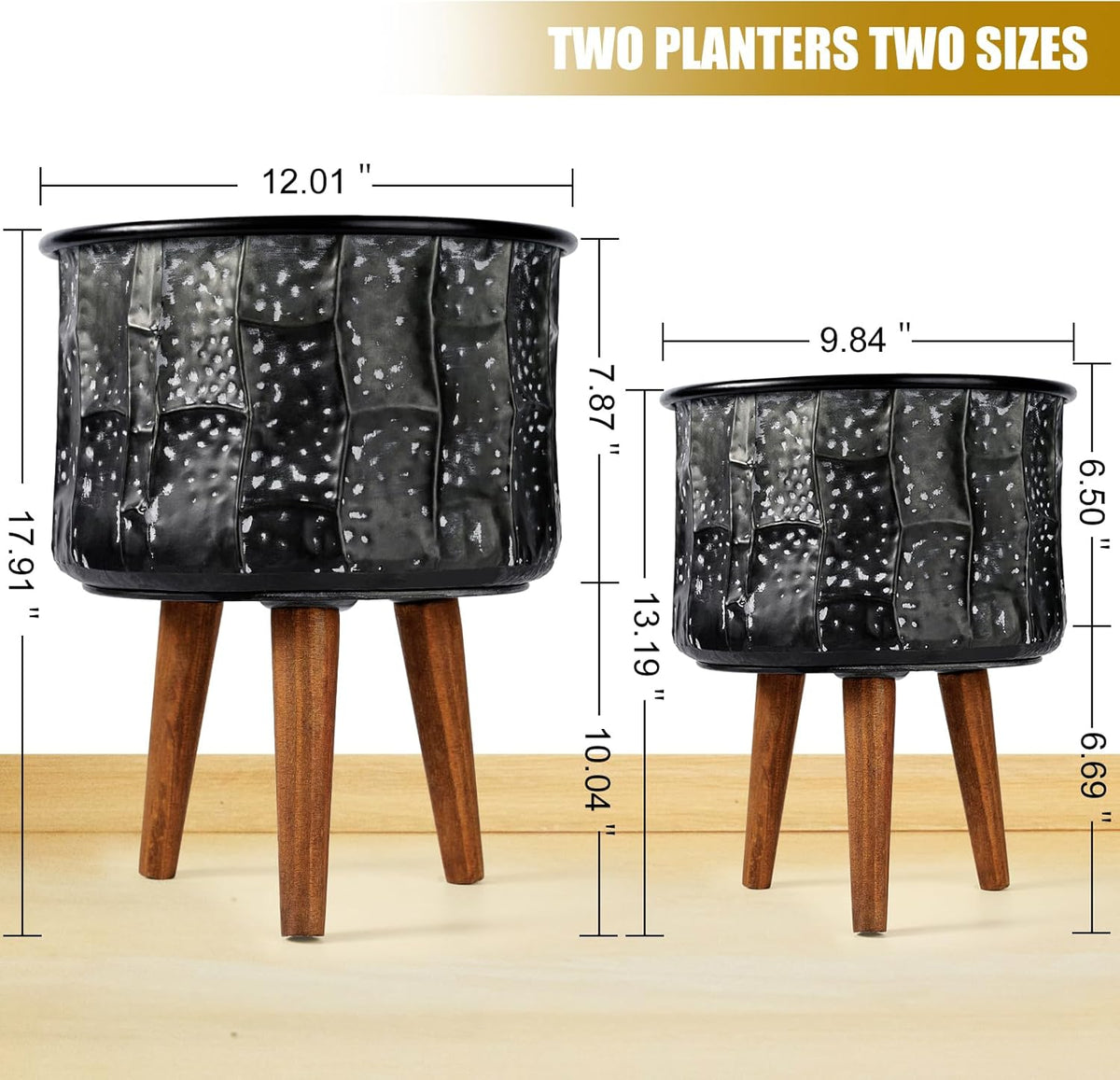 Harvest Land Plant Pots with Stand, Set of 2 Large Modern Planters Metal Tall Handmade Flower Pots
