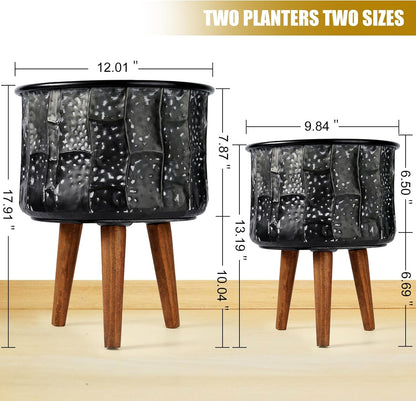 Harvest Land Plant Pots with Stand, Set of 2 Large Modern Planters Metal Tall Handmade Flower Pots
