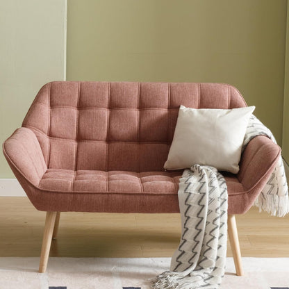 48”Small Loveseat Sofa, Modern Linen Upholstered Mini Couch 2-Seater Fluffy Love Seat with Quilting