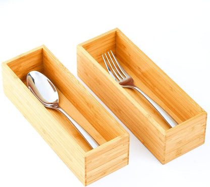 Umilife Bamboo Kitchen Drawer Organizer, Extra High Silverware Tray, Flatware Cutlery Storage Box