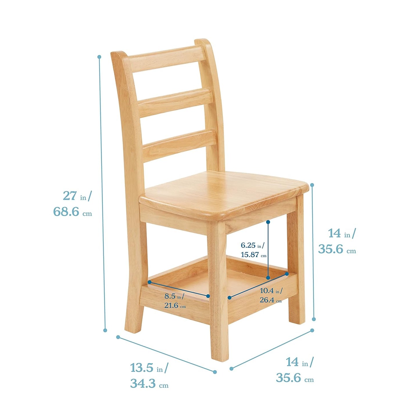 ECR4Kids Three Rung Ladderback Chair with Storage, 14in Seat Height, Classroom Seating, Honey