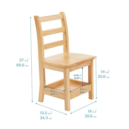 ECR4Kids Three Rung Ladderback Chair with Storage, 14in Seat Height, Classroom Seating, Honey