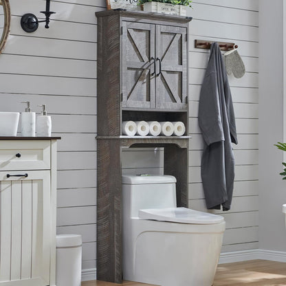 Over The Toilet Storage Cabinet, Farmhouse Bathroom Cabinet with Adjustable Shelf & Barn Door, 67"