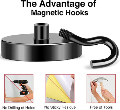 MIKEDE Black Magnetic Hooks Heavy Duty, 150LB+ Strong Neodymium Magnets for Refrigerator, Magnetic