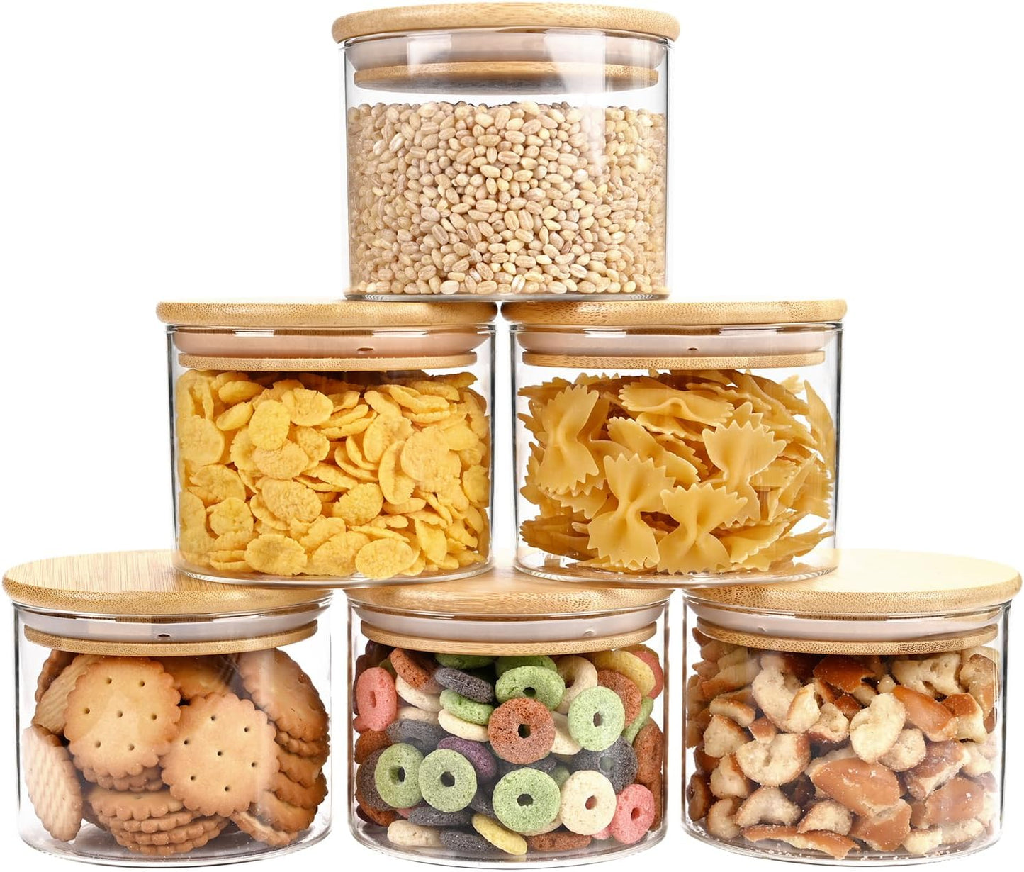 15oz Glass Food Storage Jars, Glass Jars with Bamboo Lids, Kitchen Storage Jars, Set of 6