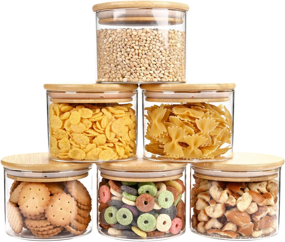 15oz Glass Food Storage Jars, Glass Jars with Bamboo Lids, Kitchen Storage Jars, Set of 6