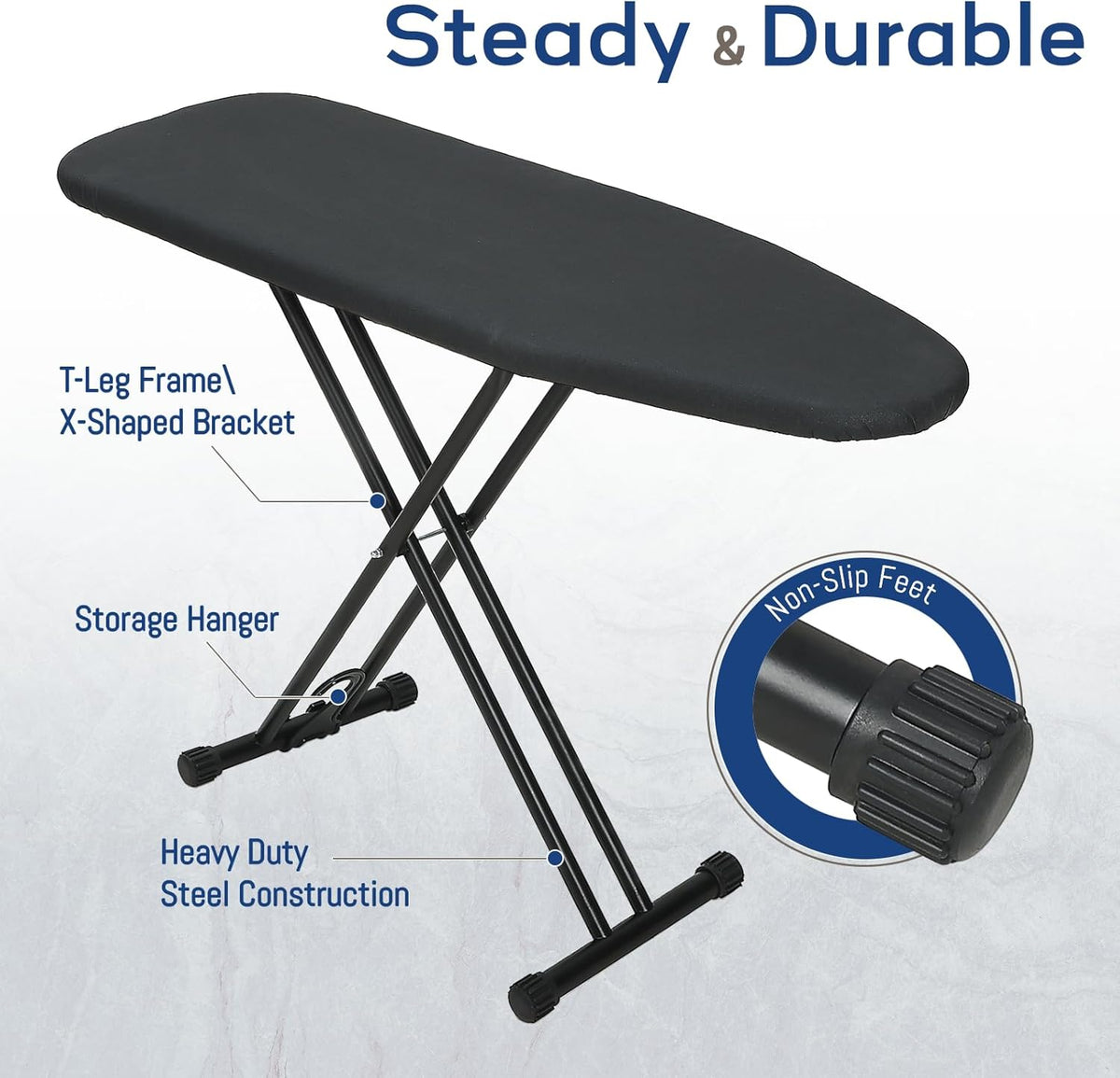 Ironing Board 43x13 with Iron Rest, RAINHOL Compact Iron Board Full Size with Thick Cover and Pad