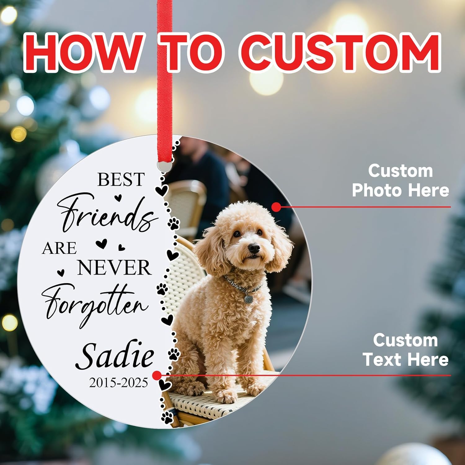 Personalized Pet Memorial Ornament - Custom Photo, Name & Dates - Sympathy Keepsake Gift for Loss