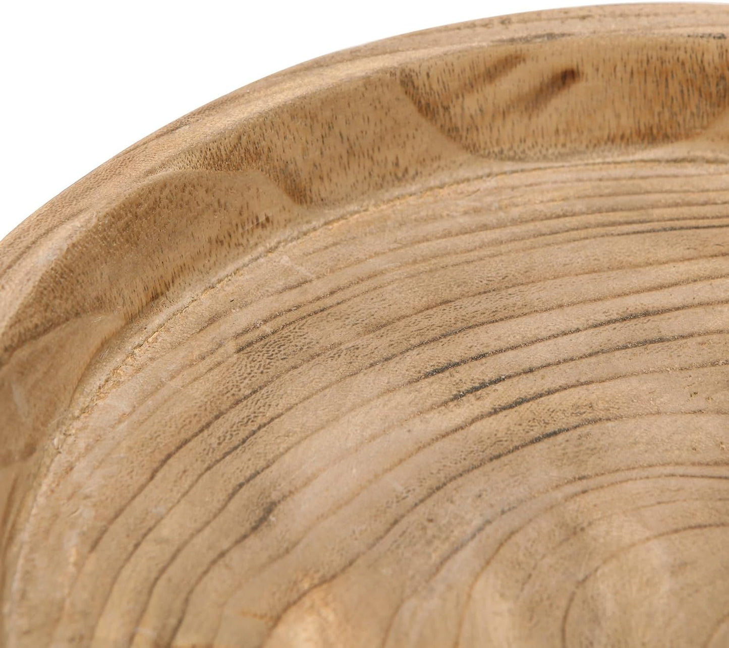NIKKY HOME 12" Hand Carved Dough Bowls, Paulownia Wood Round Serving Bowl Decorative Wooden Tray