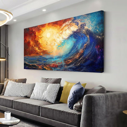 LASMOND Abstract Ocean Wall Art for Living Room Beautiful Blue Sea Wave Seawater Colorful Sky