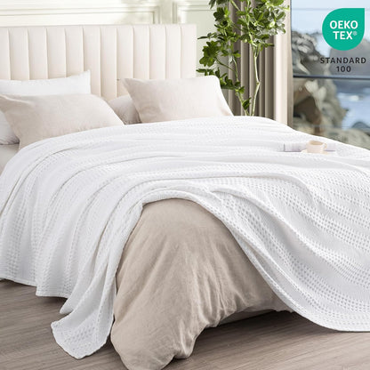PHF Cooling Waffle Blanket Queen Size, Lightweight 60% Rayon Derived from Bamboo & 40% Cotton