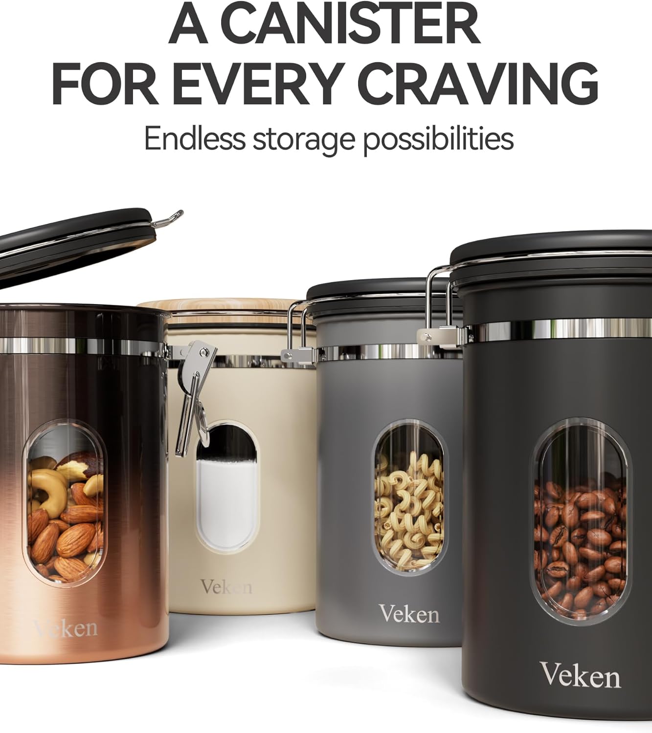 Veken Coffee Sugar Canister with Window, Coffee Lover Gift Set,Airtight Stainless Steel Kitchen
