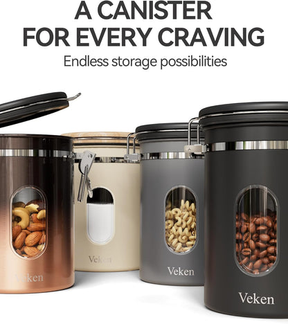 Veken Coffee Sugar Canister with Window, Coffee Lover Gift Set,Airtight Stainless Steel Kitchen
