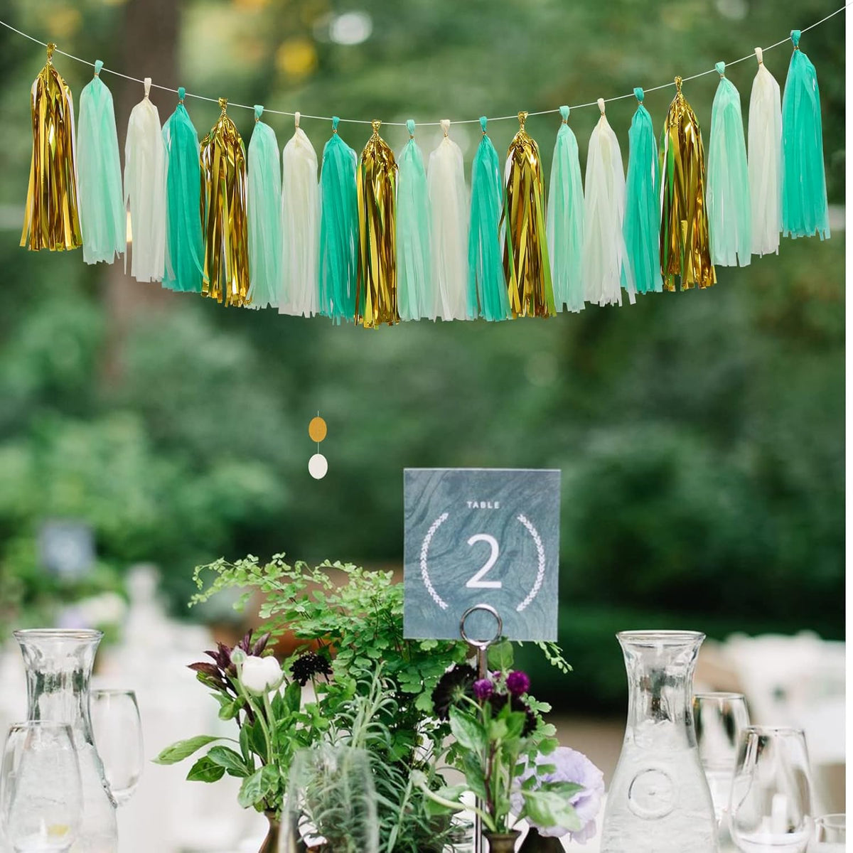 Teal-Blue Mint Beige-Gold Party-Decorations Tassel-Garland -20pcs Rustic Wedding Tassels Banner