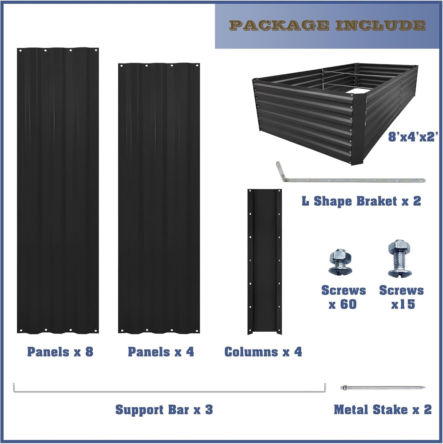 8x4x2FT Metal Raised Garden Bed Kit, Galvanized Outdoor Garden Bed Planter Box for Vegetables
