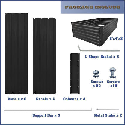 8x4x2FT Metal Raised Garden Bed Kit, Galvanized Outdoor Garden Bed Planter Box for Vegetables