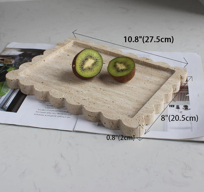 Natural Luxury Scalloped Marble Tray 10.8"x8", Rectangle Vanity Tray for Bathroom Kitchen Counter