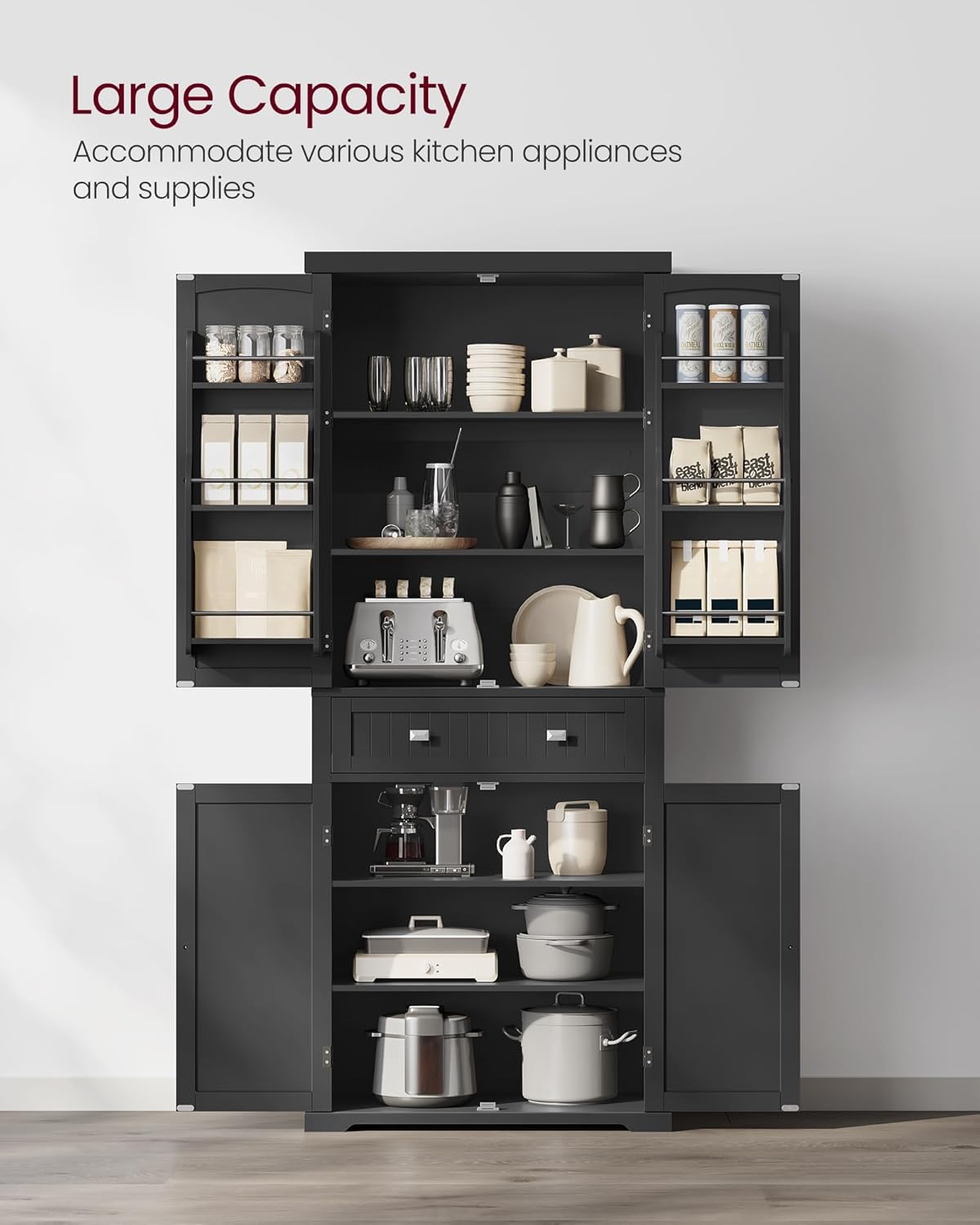 VASAGLE Pantry Cabinet, 71.7-Inch High Freestanding Tall Cupboard Storage Cabinet with a Drawer, 2