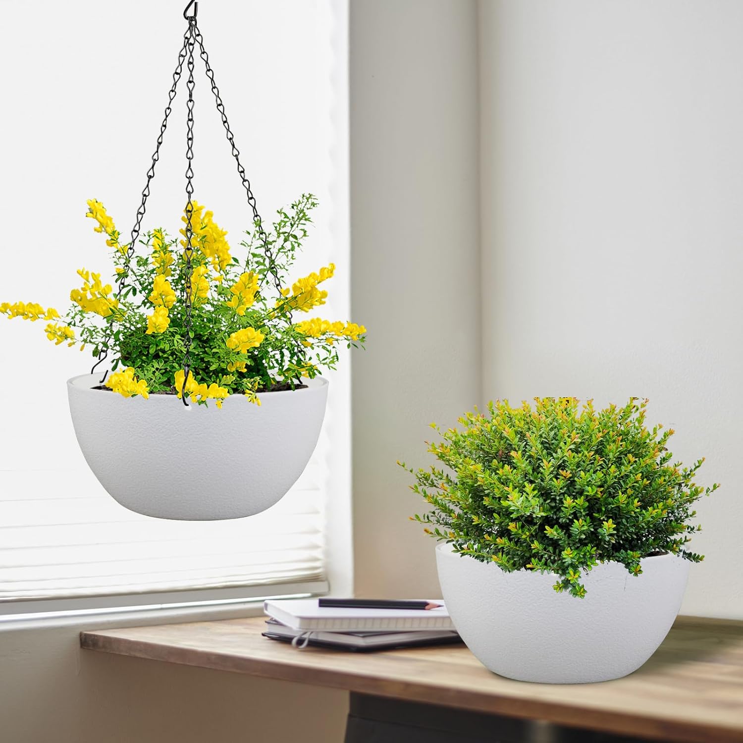 8 inch Small Hanging Planters for Indoor Outdoor Plants, 2 Pack Hanging Flower Pots with Drainage