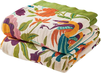 Boho Throw Blanket for Bed, 100% Cotton Soft Rustic Quilt Fall Blanket, 50"x60" Colorful Floral