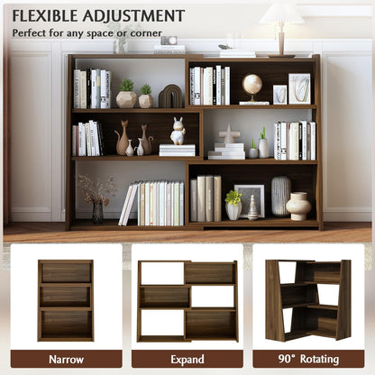IOTXY Wooden Extendable Shelf Bookcase - 3-Tier Ladder Low Short Bookshelf for Small Space or