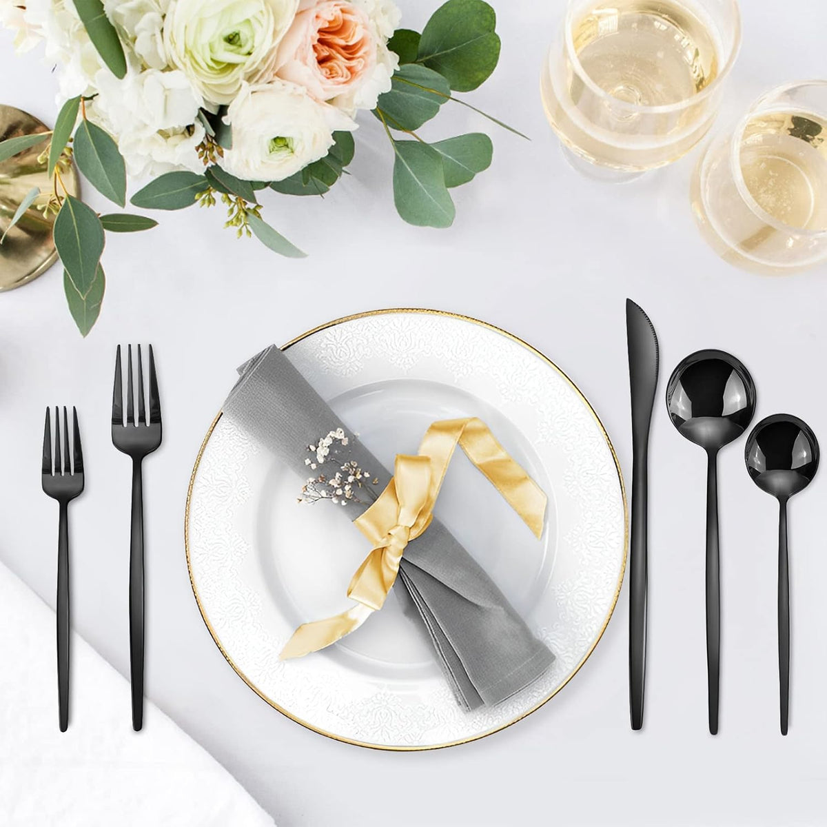 Black Silverware Set, KassKa 20 Pieces Flatware Cutlery Set, Stainless Steel Utensils Set Spoon