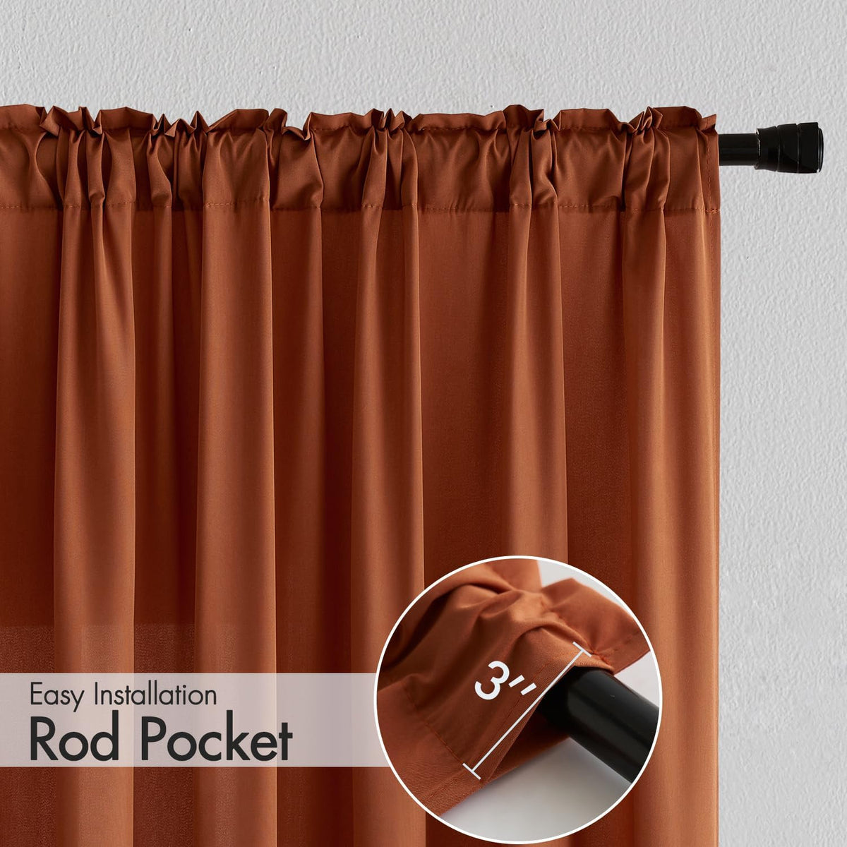 MIULEE Terracotta Privacy Sheer Curtains That Let Light in 63 Inches Long Non-See-Through Semi