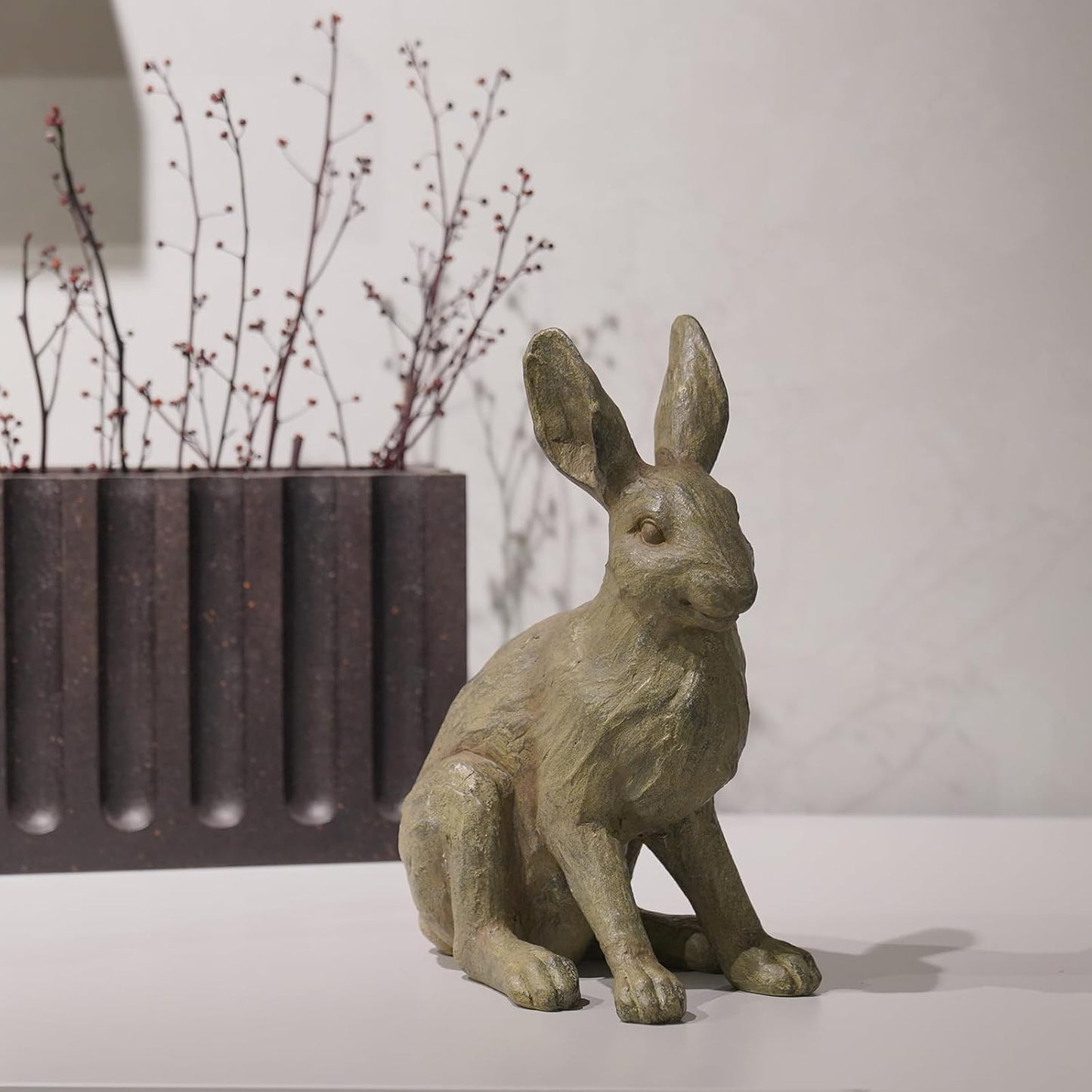 DiliComing Grey Resin Rabbit Garden Statue - Large Garden Statues for Home Yard Decor Garden